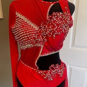 Red Rhinestone Embellished Bodysuit